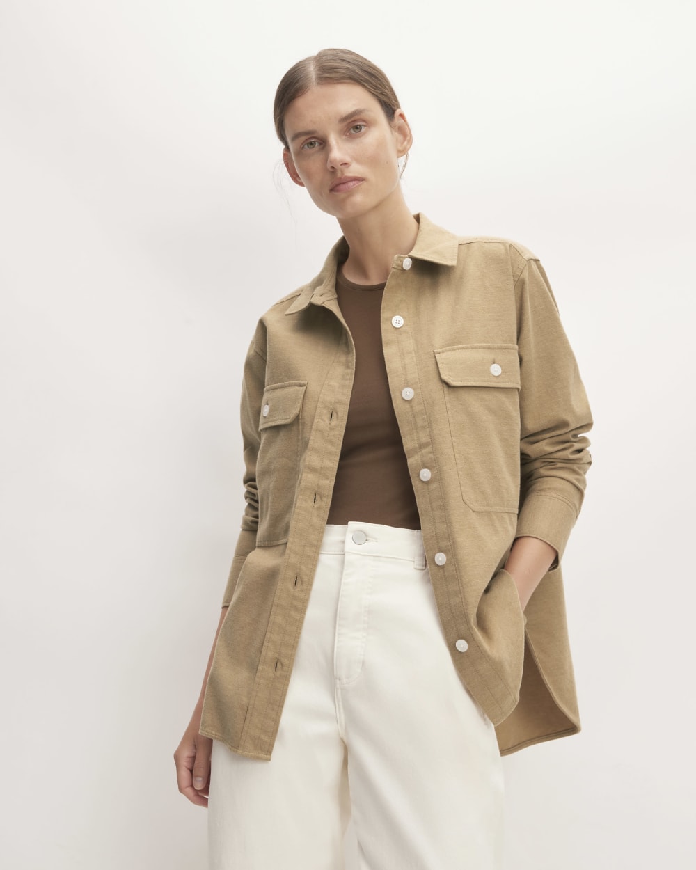 The Classic Cotton Flannel Shirt in Heathered Dark Khaki — front view
