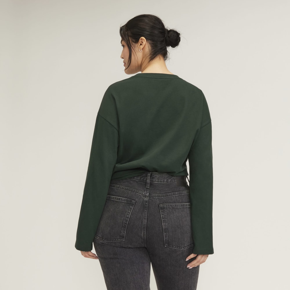 The Organic Cotton Relaxed Long Sleeve Tee in Scarab — detail view