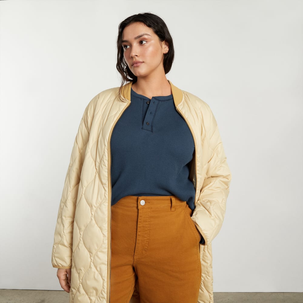 The Organic Cotton Waffle Henley in Atlantic — detail view