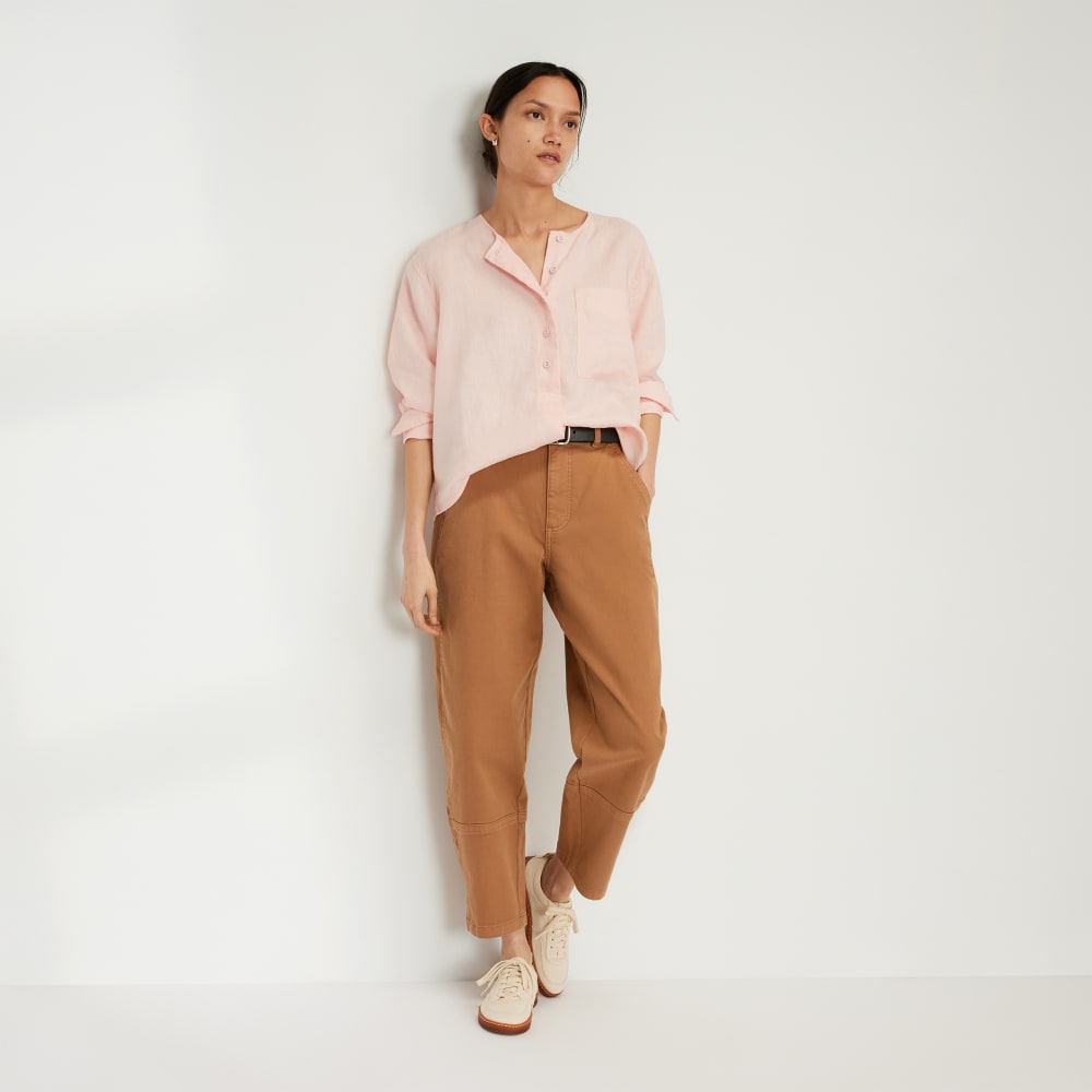 The Linen Popover Shirt in Petal Pink — detail view
