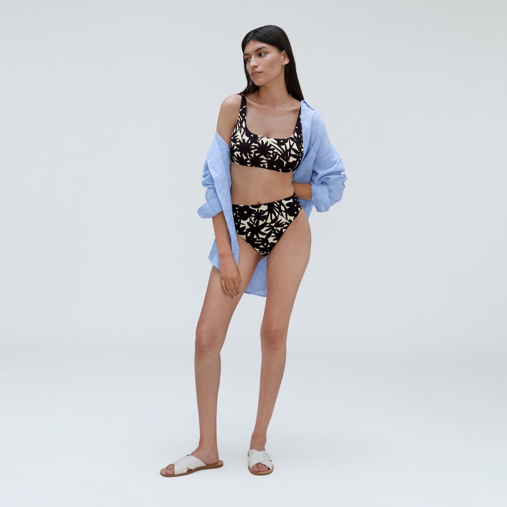 The High-Rise Cheeky Bikini Bottom in Black / Canvas Floral — detail view