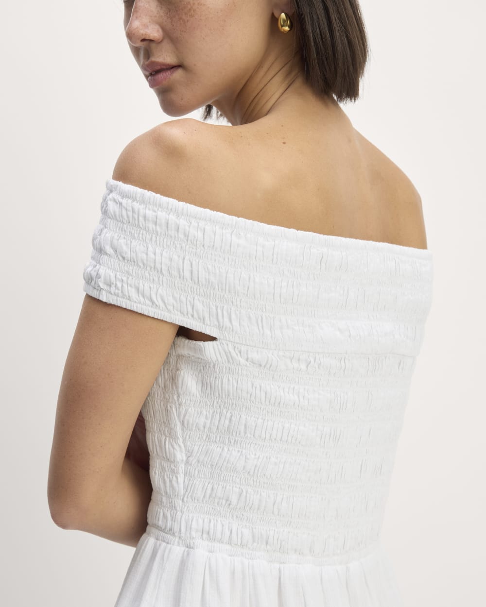The Gauze Off-the-Shoulder Dress in White — detail view