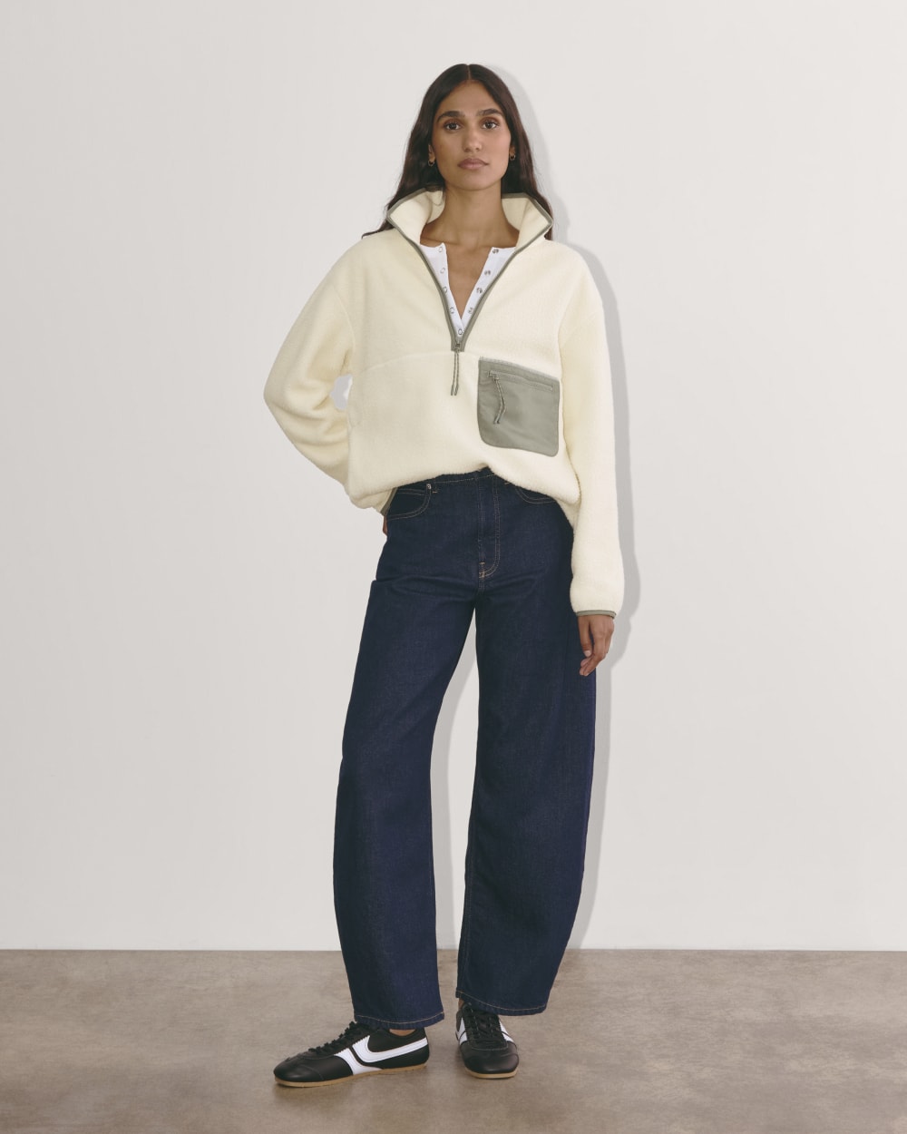 The ReNew Fleece Oversized Half-Zip in Heathered Oat — detail view