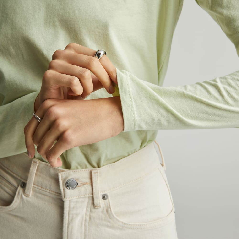The Organic Cotton Turtleneck in Seafoam Green — detail view