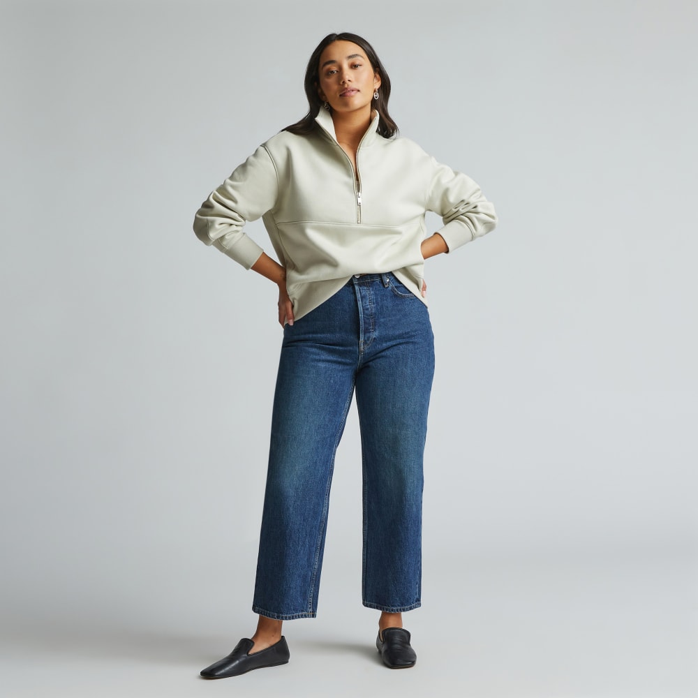 The ReTrack Half-Zip Sweatshirt in Pelican — detail view