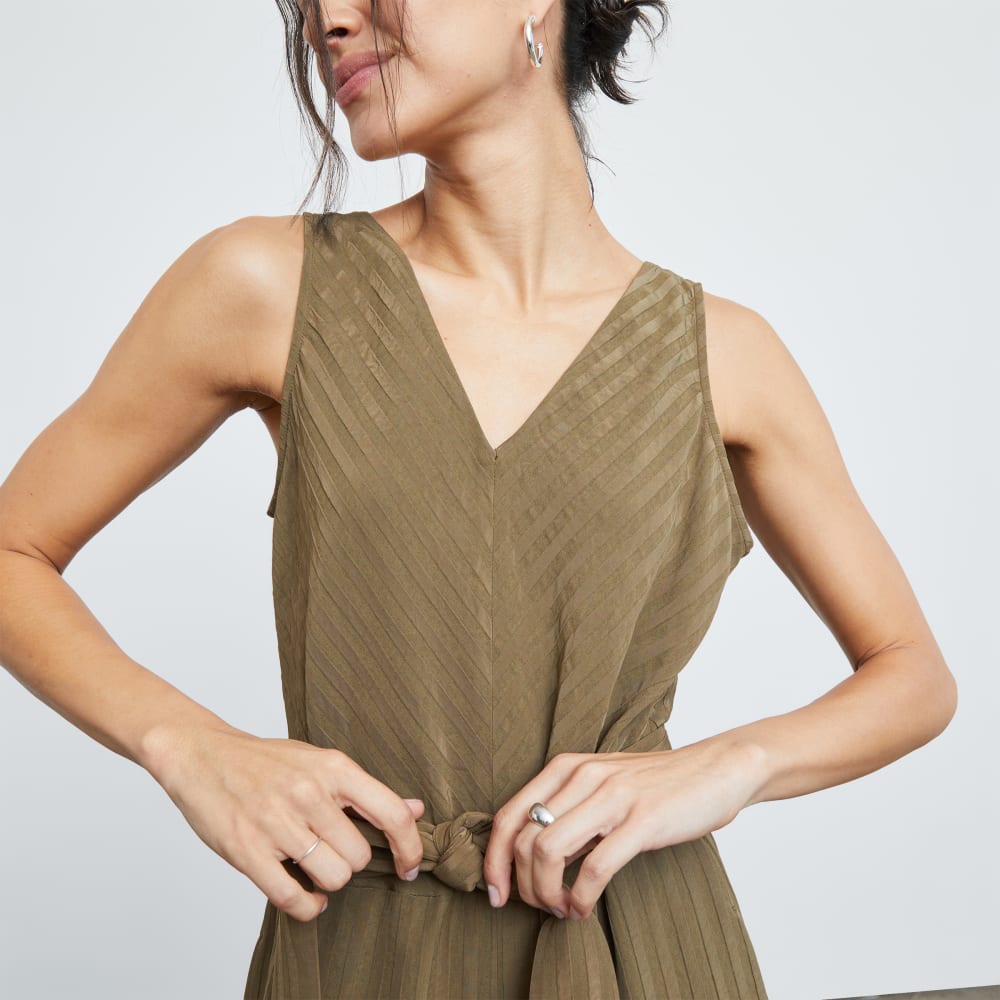 The City Stripe Draped Jumpsuit in Beech — detail view