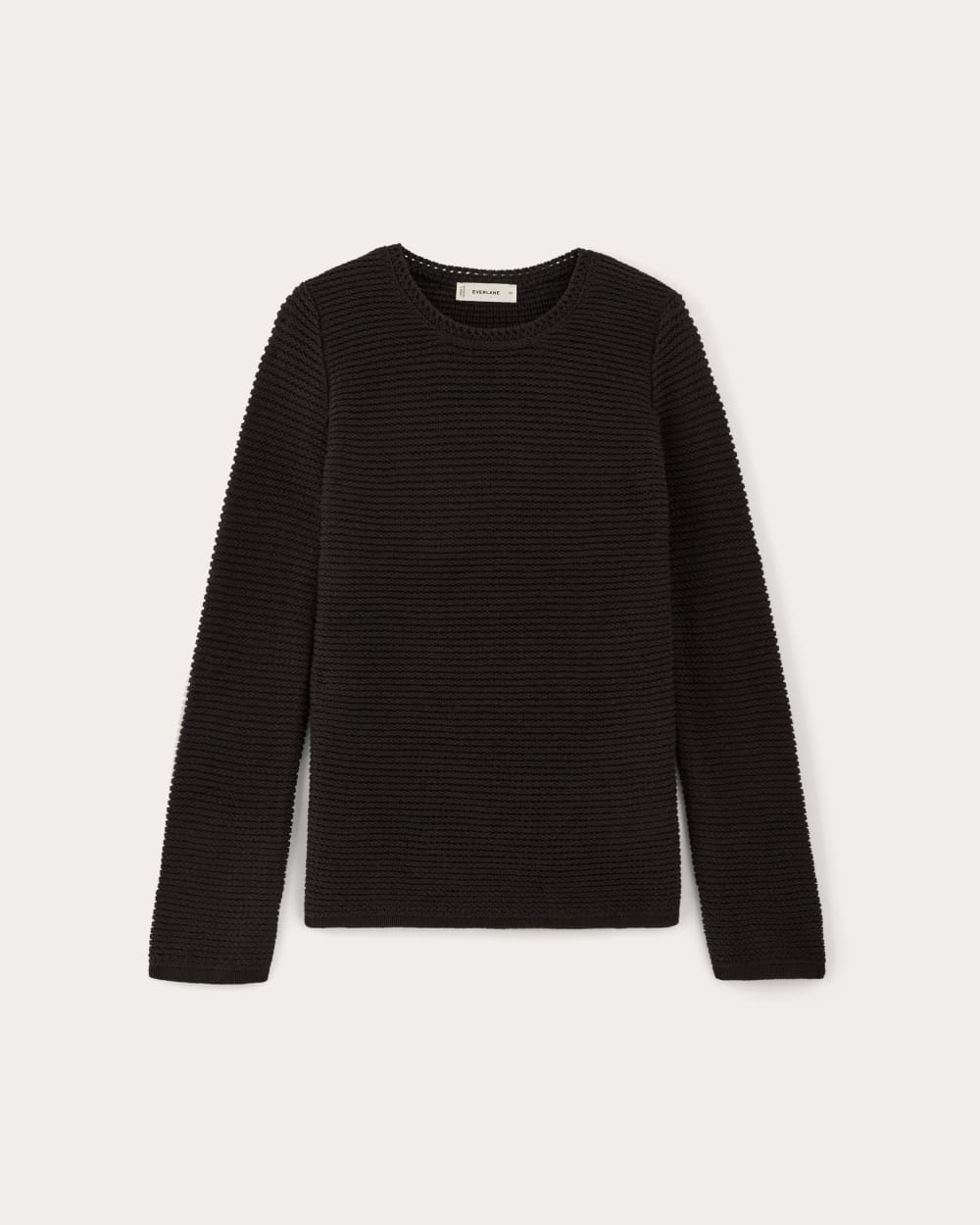 The Organic Cotton Open-Stitch Crew in Black — alternate view