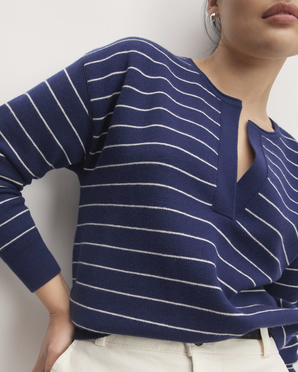 The Cotton-Merino Vintage Henley in Bright Navy / Canvas — detail view