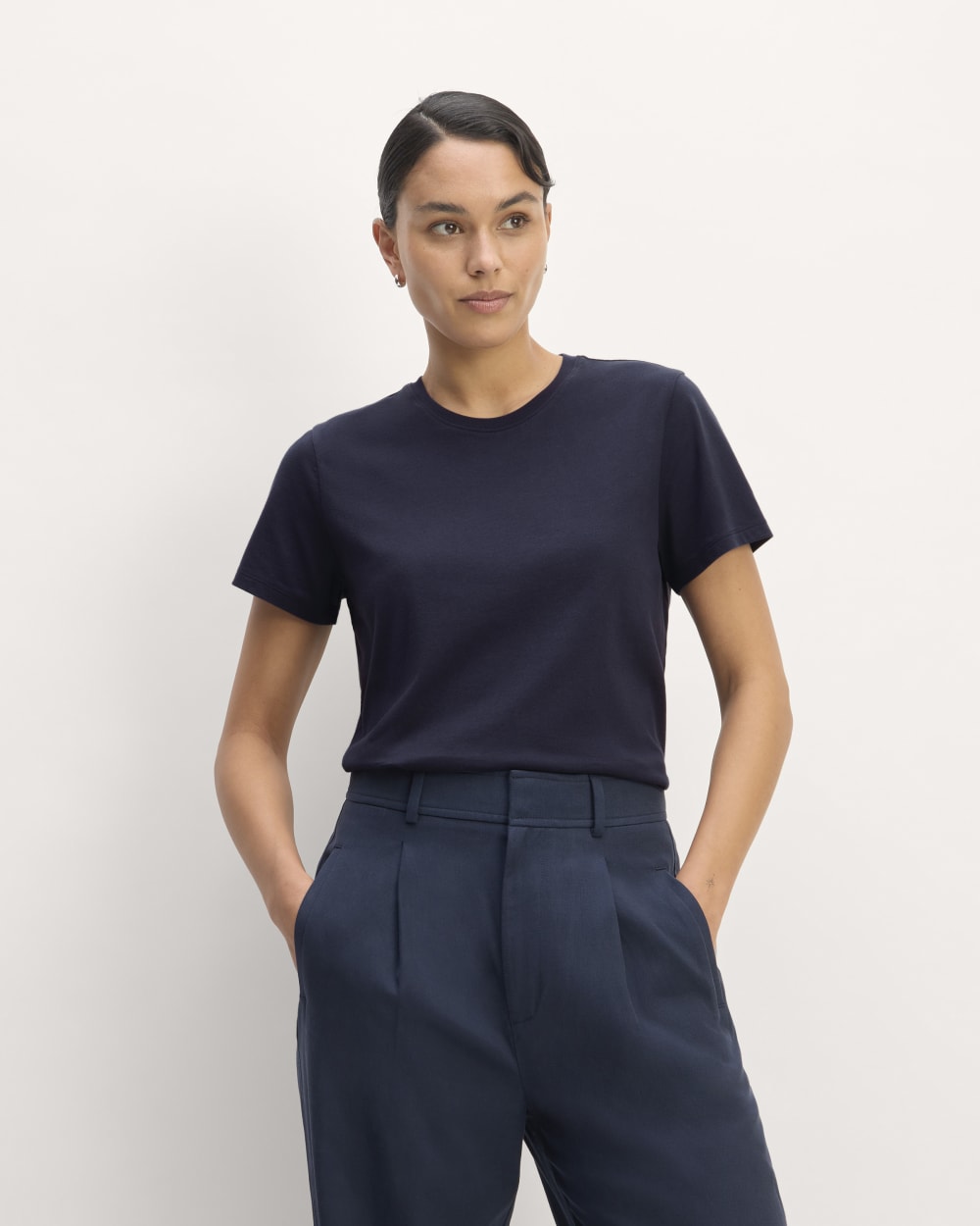 The Slim Crew in Essential Cotton in Navy — front view