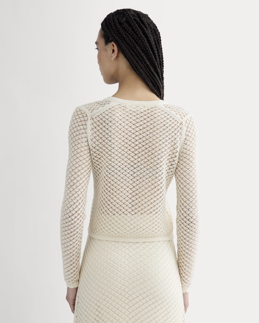 The Lace Knit Cardigan in Birch — detail view