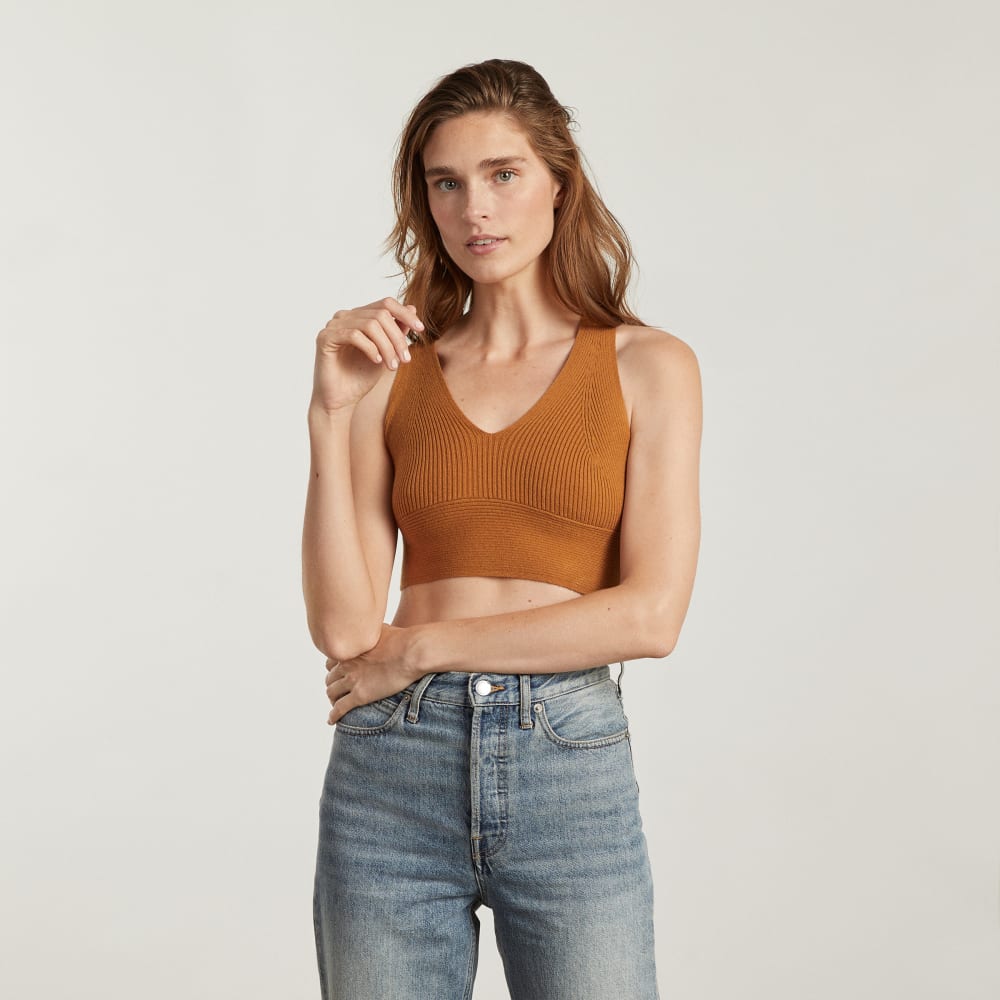 The Cross-Back Cropped Sweater Top in Butter Caramel — alternate view