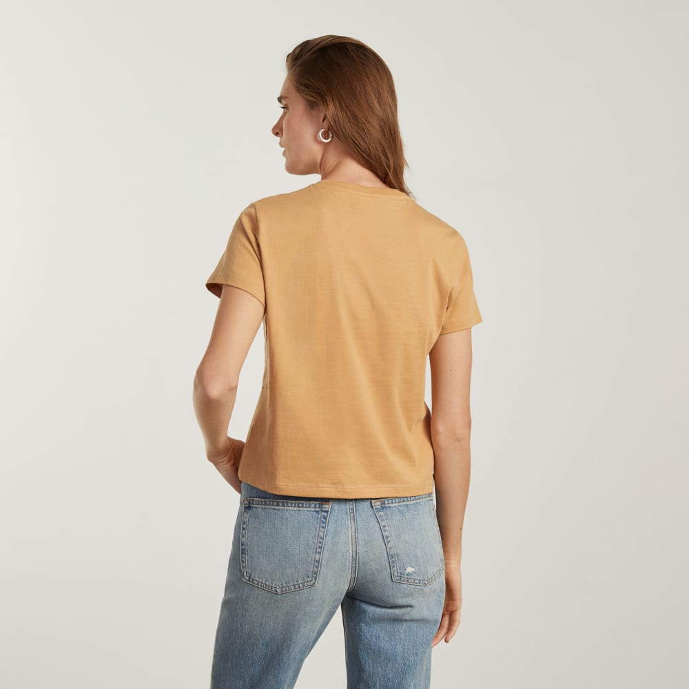 The Box-Cut Tee in Essential Cotton in Iced Coffee — detail view