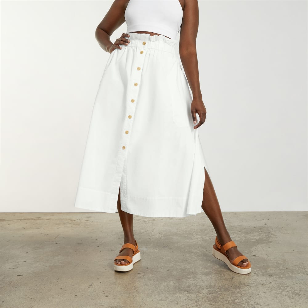 The Easy Button-Front Skirt in White — alternate view