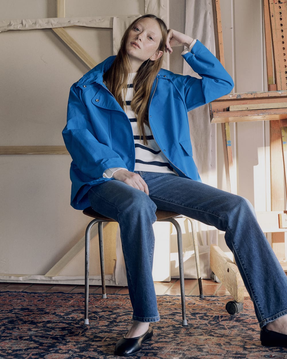 The Short Anorak in Imperial Blue — detail view