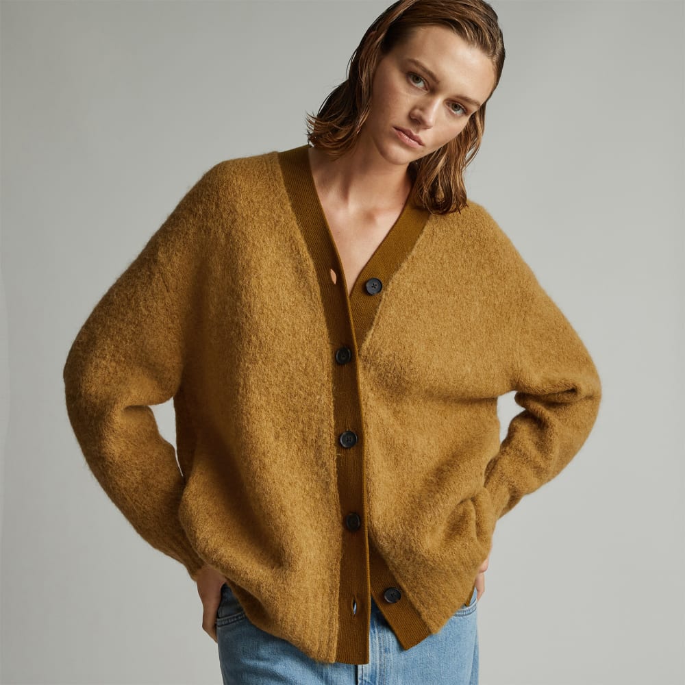 The SuperFuzz Alpaca Oversized Cardigan in Dijon — front view