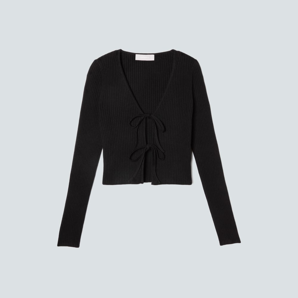 The Cotton-Merino Front-Tie Top in Black — alternate view