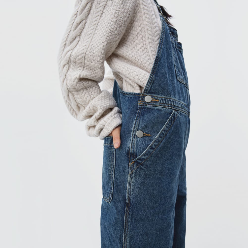The Denim Overalls in Medium Indigo — detail view
