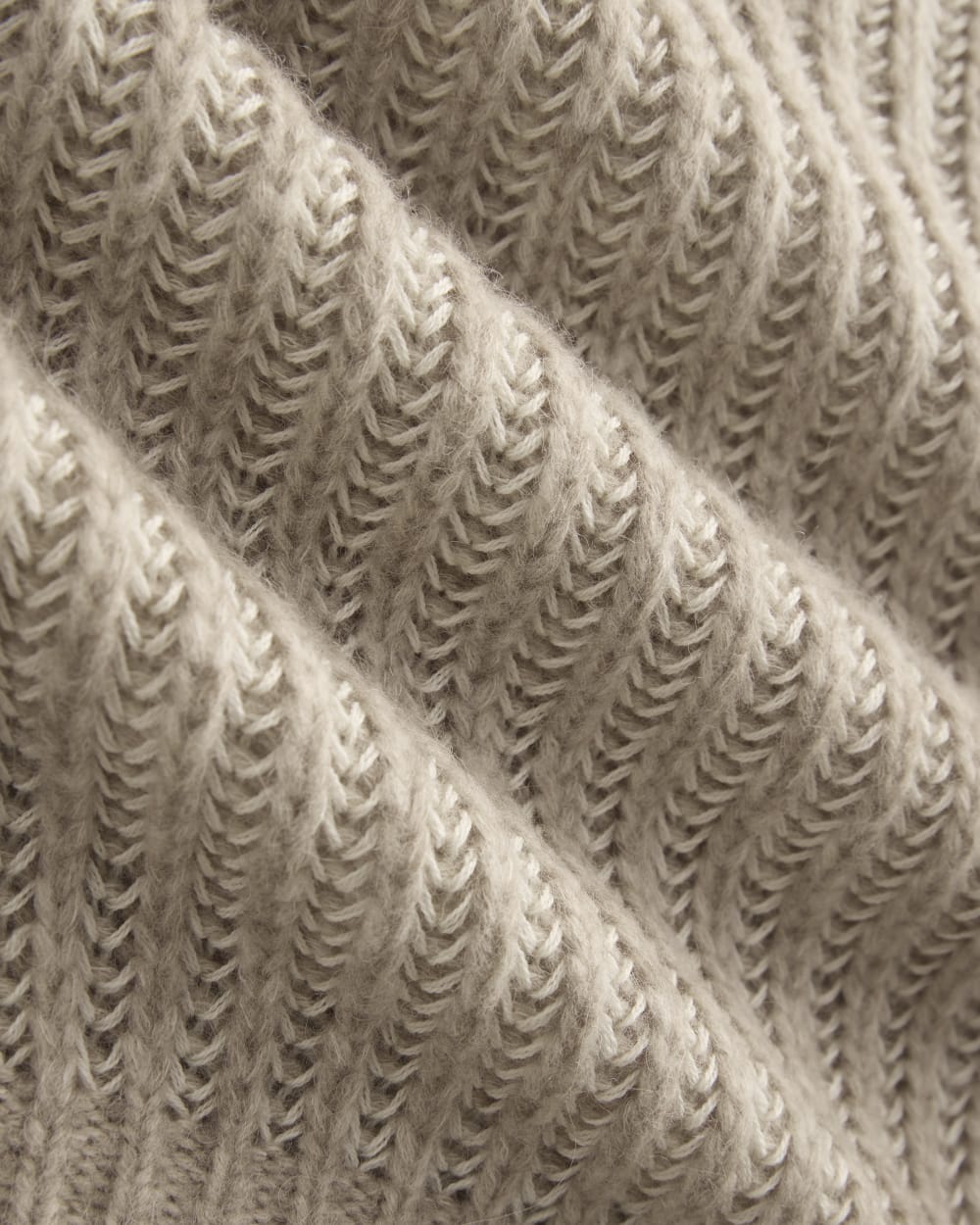 Funnel-Neck Ribbed Henley Sweater in Heathered Almond / Bone Vertical Stripe — detail view