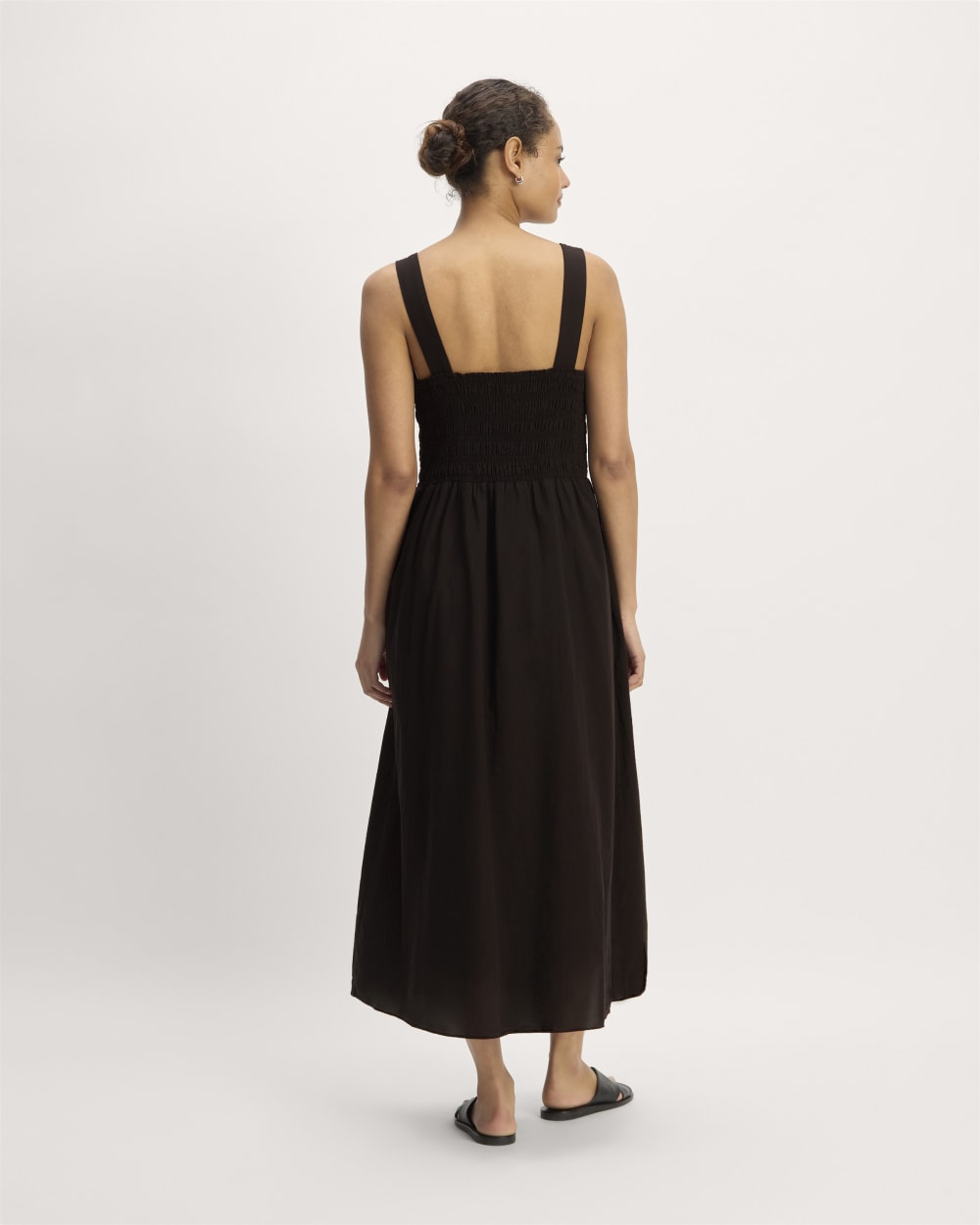 The Gauze Smock Dress in Black — detail view