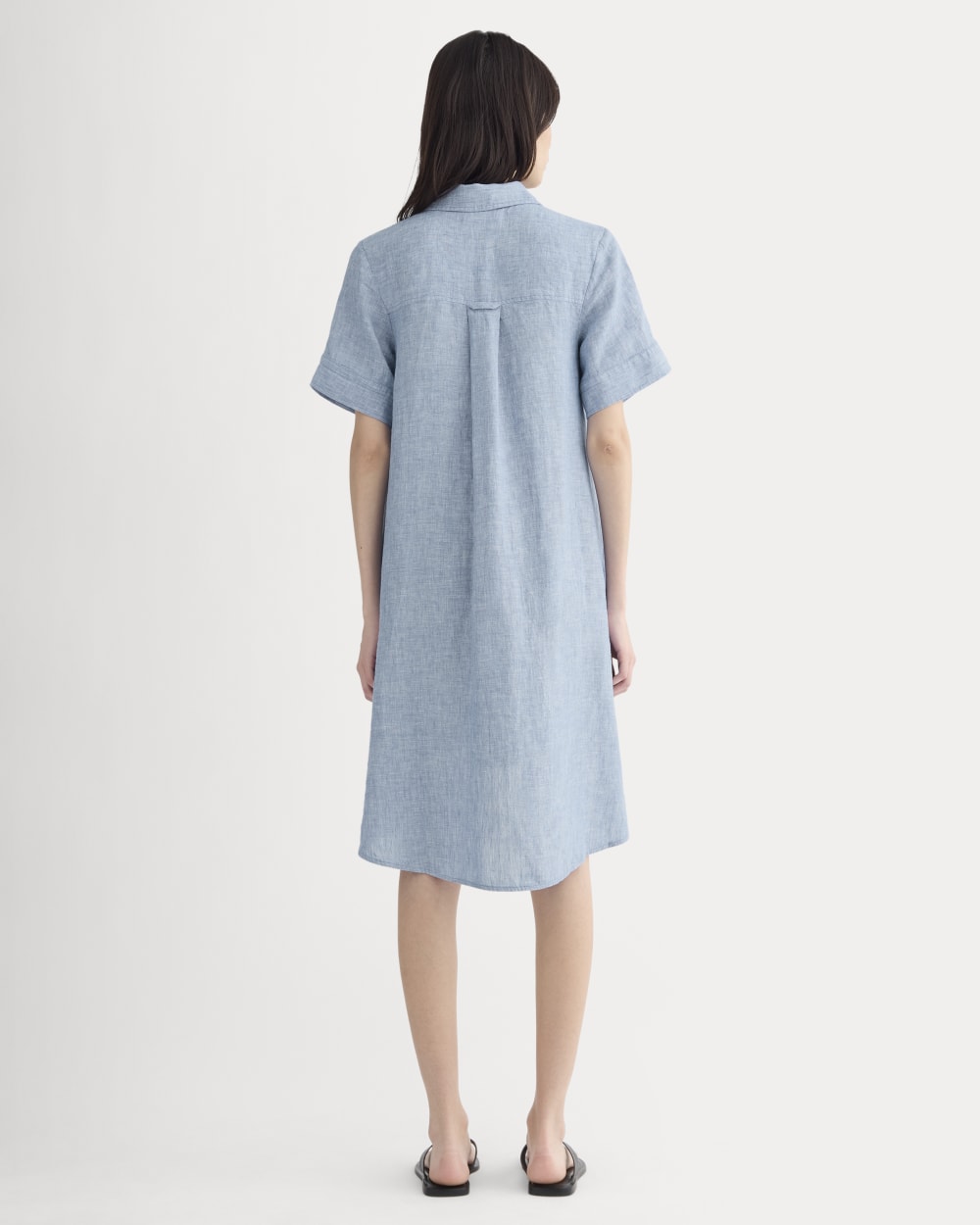 The Daytripper Dress in Linen in Chambray — detail view
