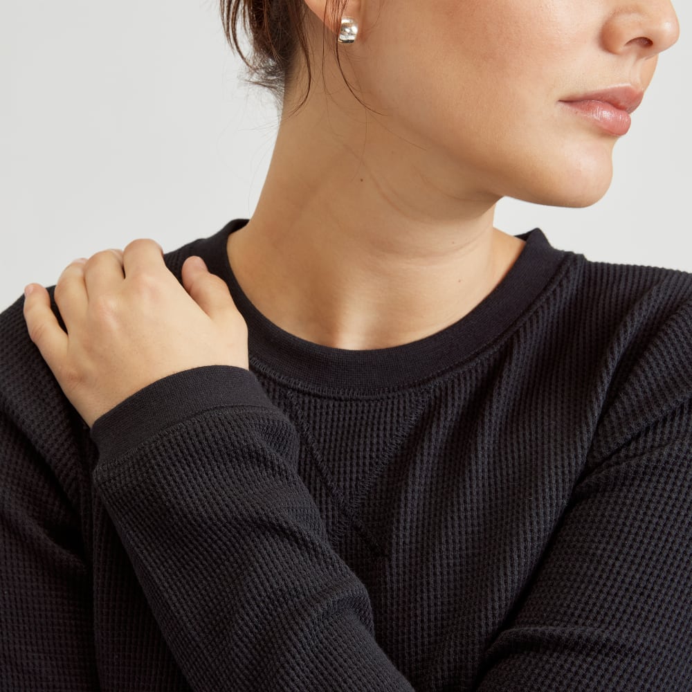The Organic Cotton Waffle Tee in Black — detail view