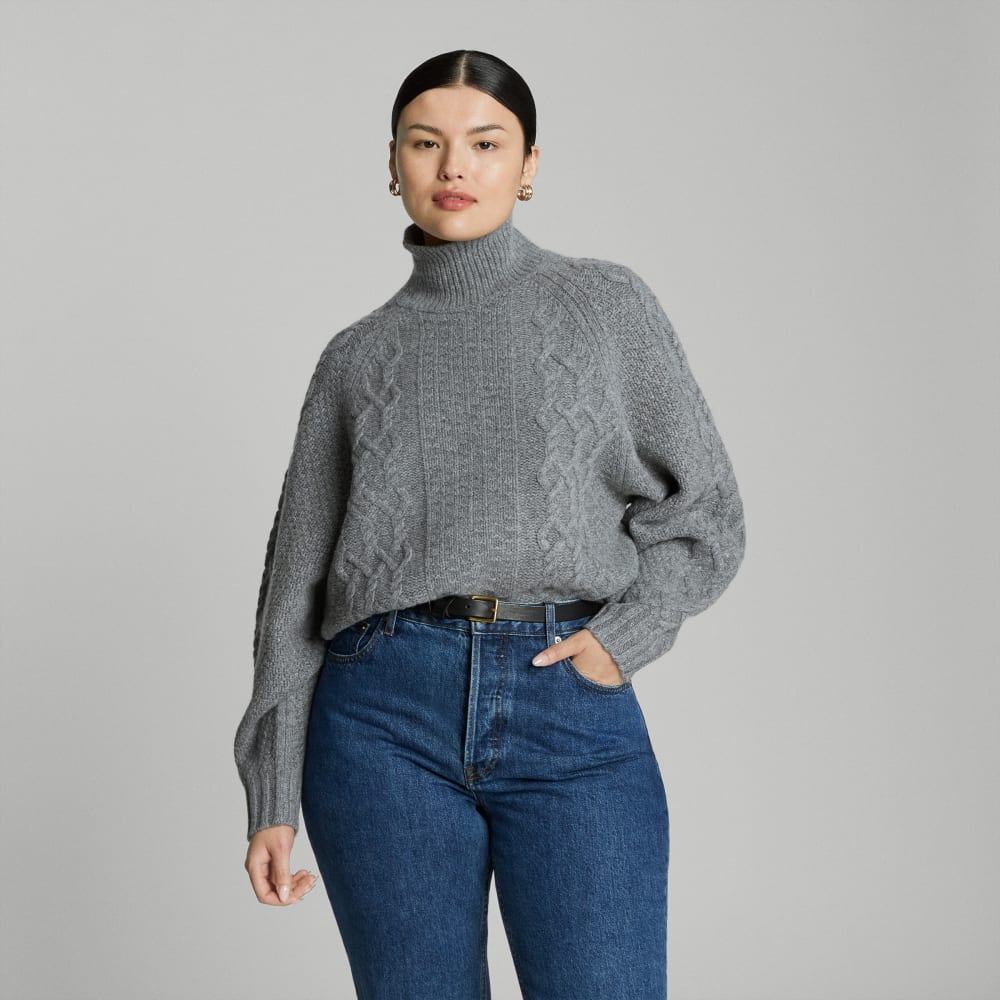 The Felted Merino Cable Sweater in Heathered Mid-Grey — front view