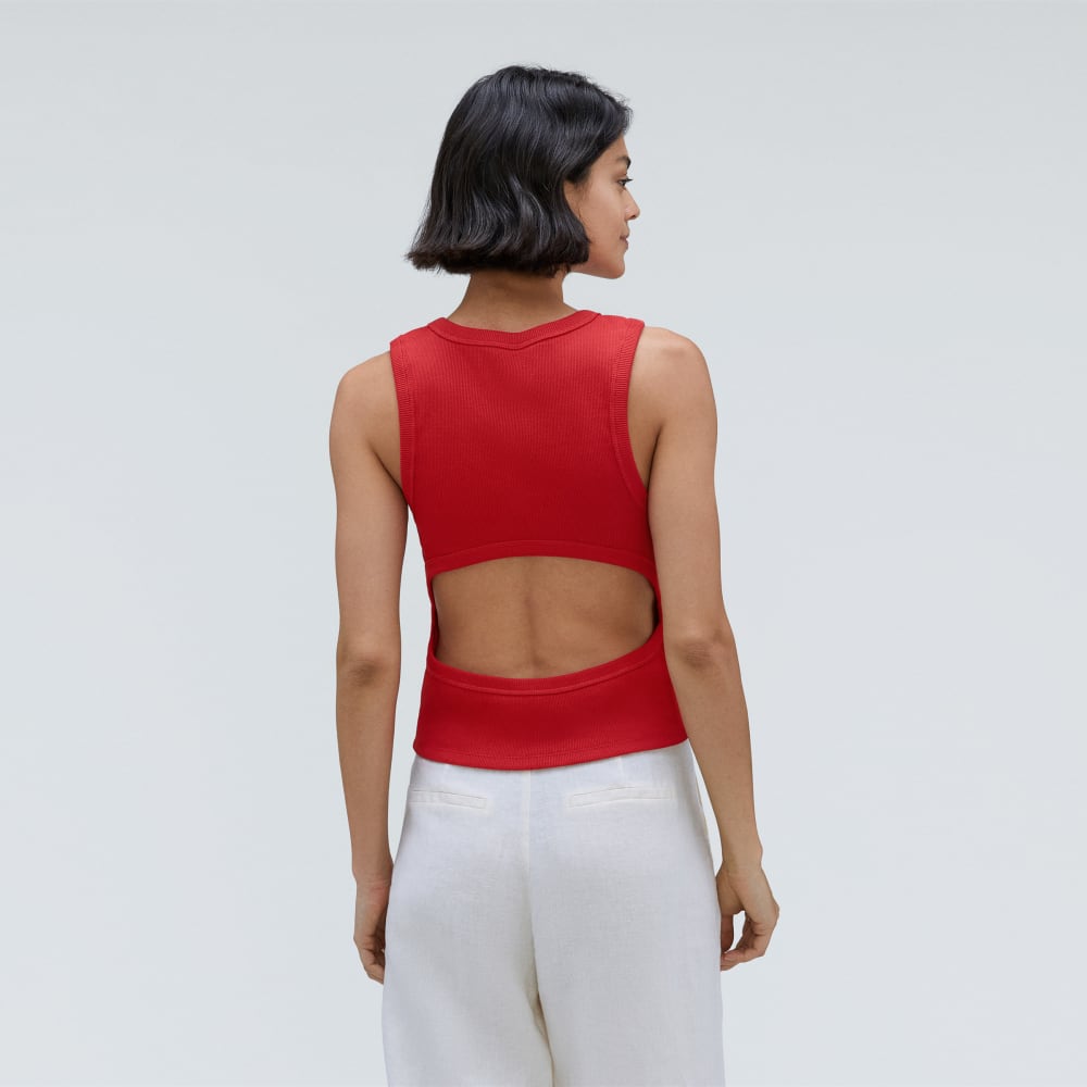 The Ribbed Cutout Tank in Ruby — alternate view