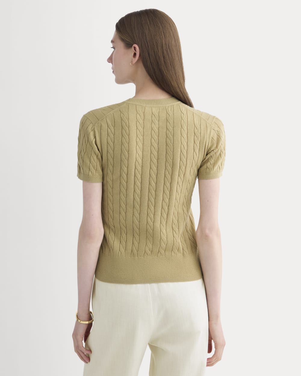 The Cable Crew in Cotton Cashmere in Classic Khaki — detail view
