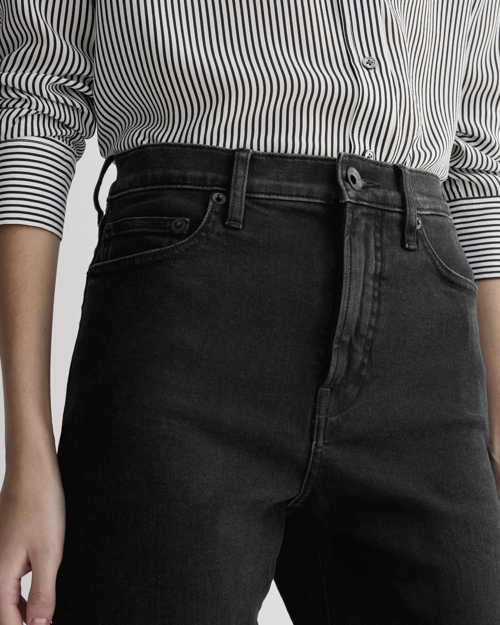The High-Key Stovepipe Jean in Washed Black — detail view