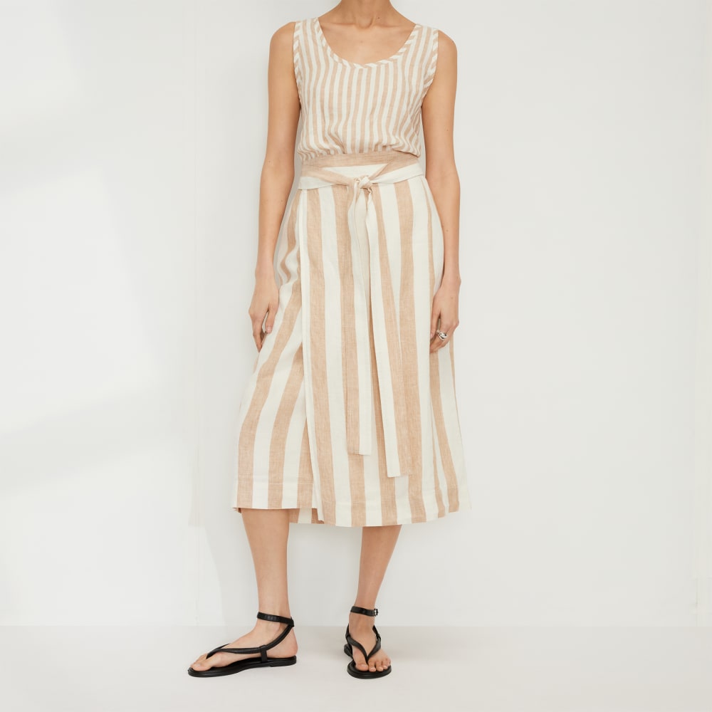 The Linen Wrap Skirt in Bone / Caramel — front view