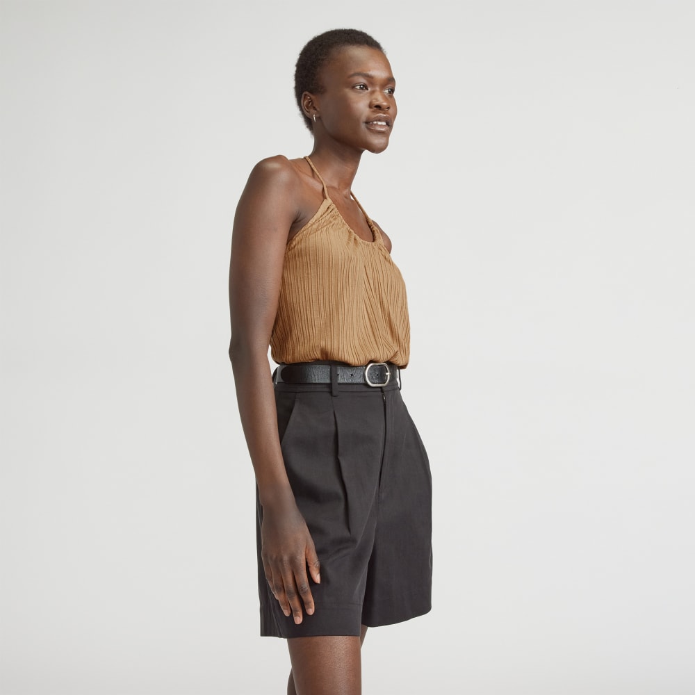 The Rib Soft Knit Halter Top in Caramel — front view