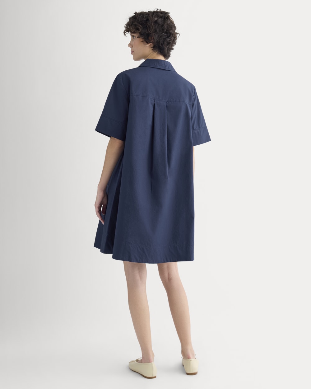 Popover Mini Shirtrdress in Ultrasoft Cotton in Navy — detail view