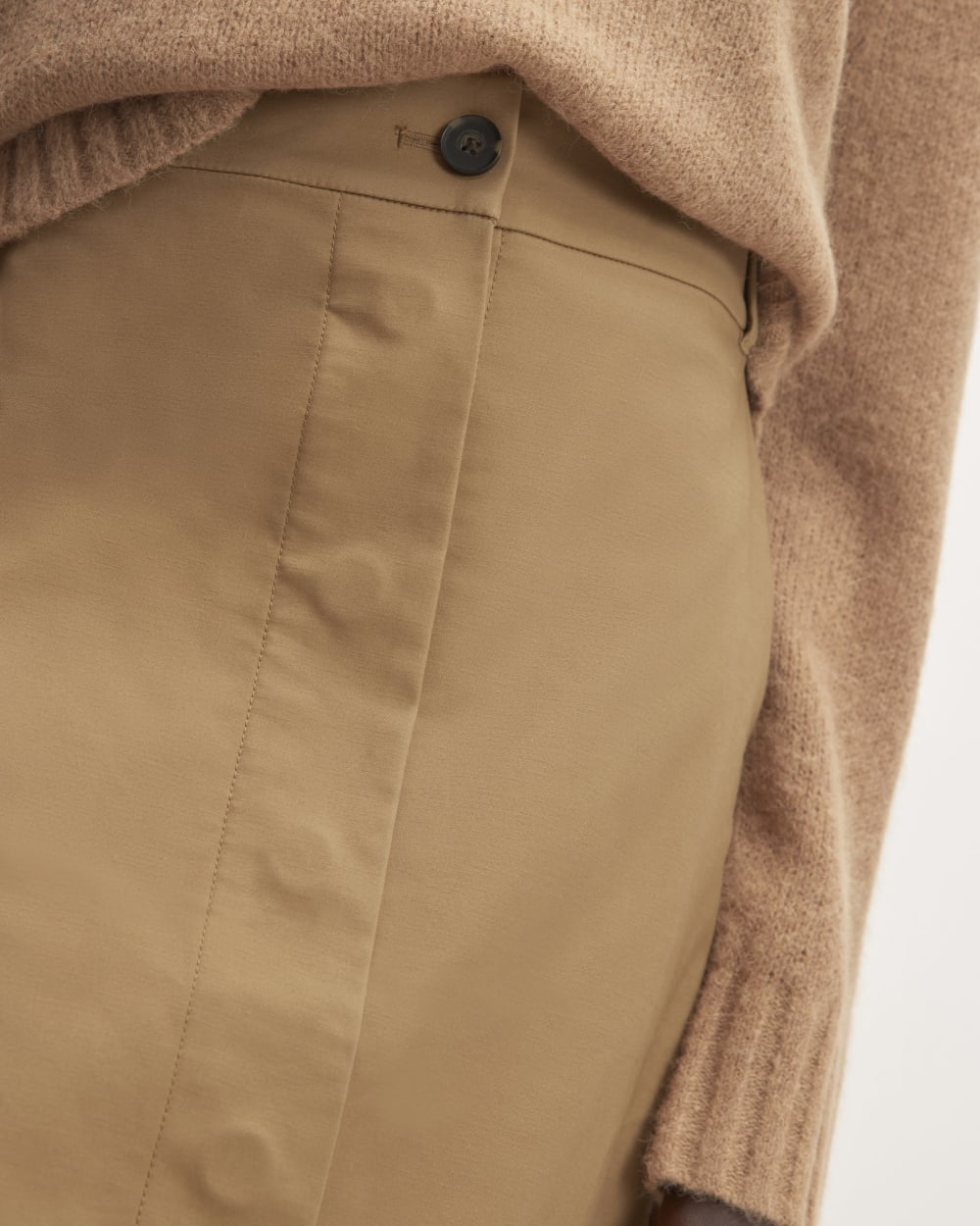 The Structured Cotton A-Line Skirt in Toasted Coconut — detail view