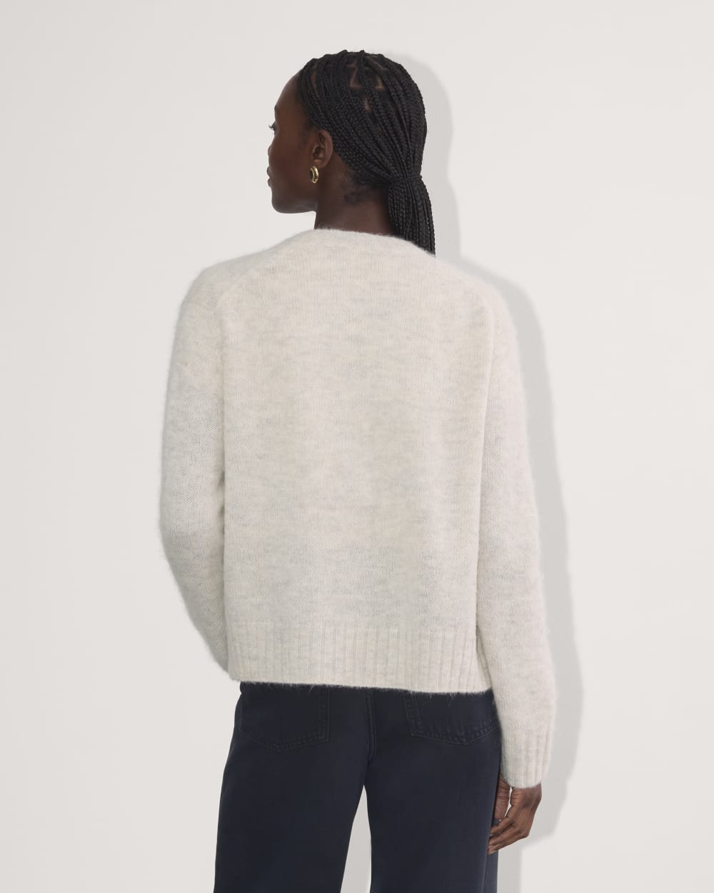 The Crew Cardigan in Alpaca in Almond — detail view