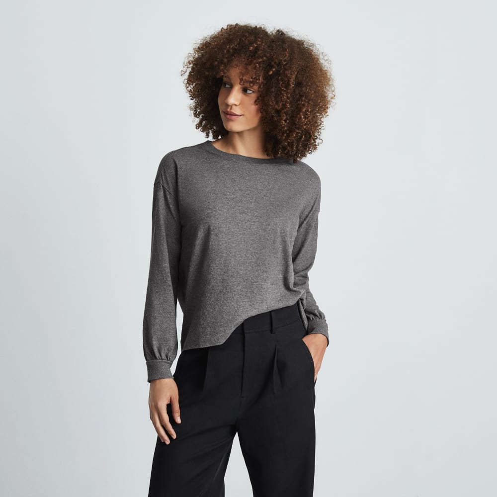 The Organic Cotton Long-Sleeve Tee in Charcoal — alternate view