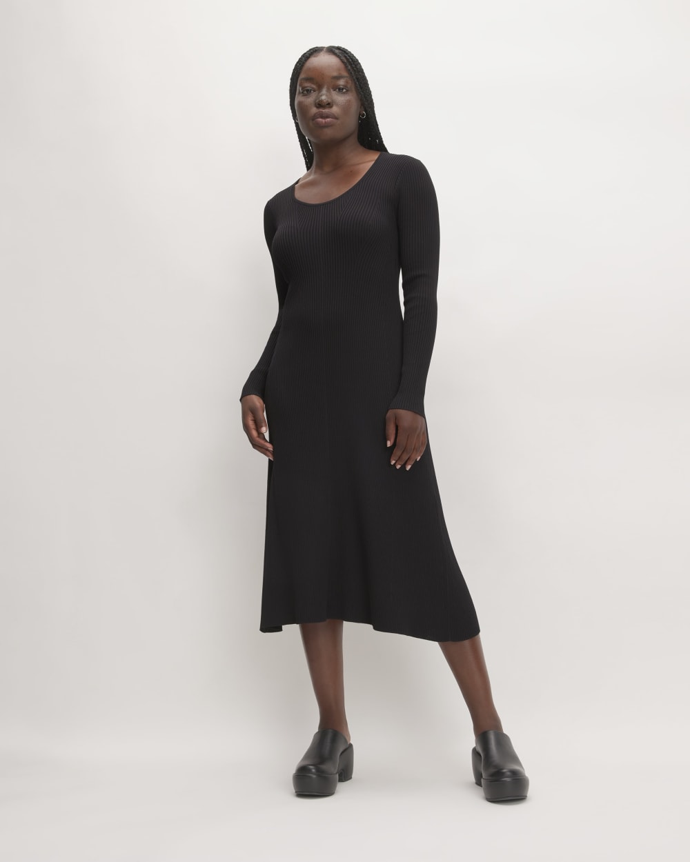 The Ribbed Scoopneck Dress in Black — front view