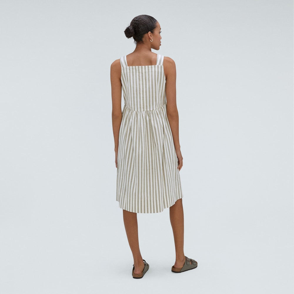The Seersucker Midi Dress in Nutria / Off-White — detail view