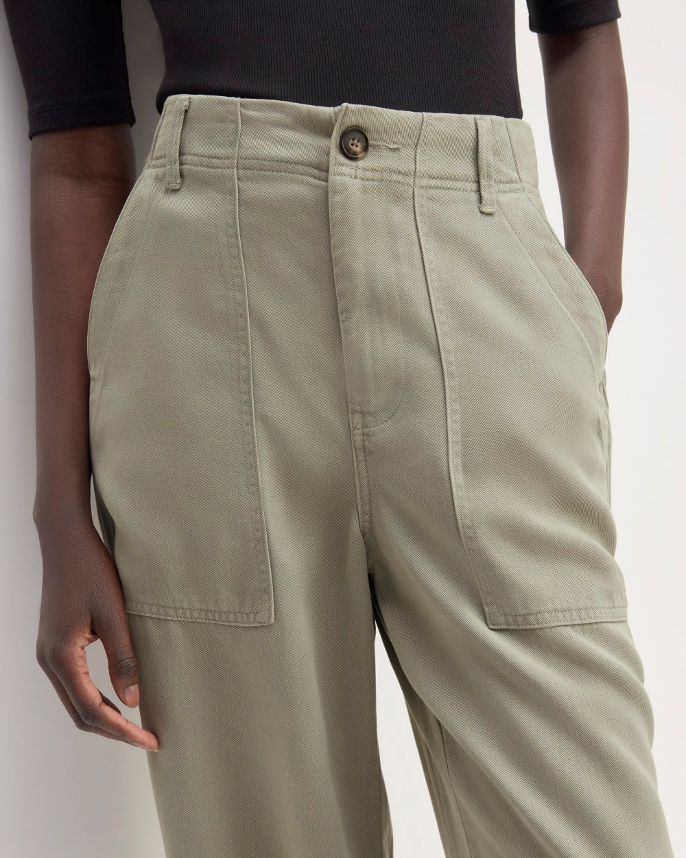 The Utility Pant in Buttersoft in Sage Green — detail view