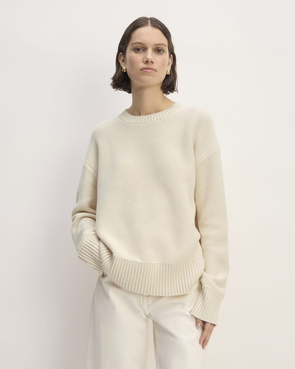 The Cotton Honeycomb Square Crew in Canvas — front view