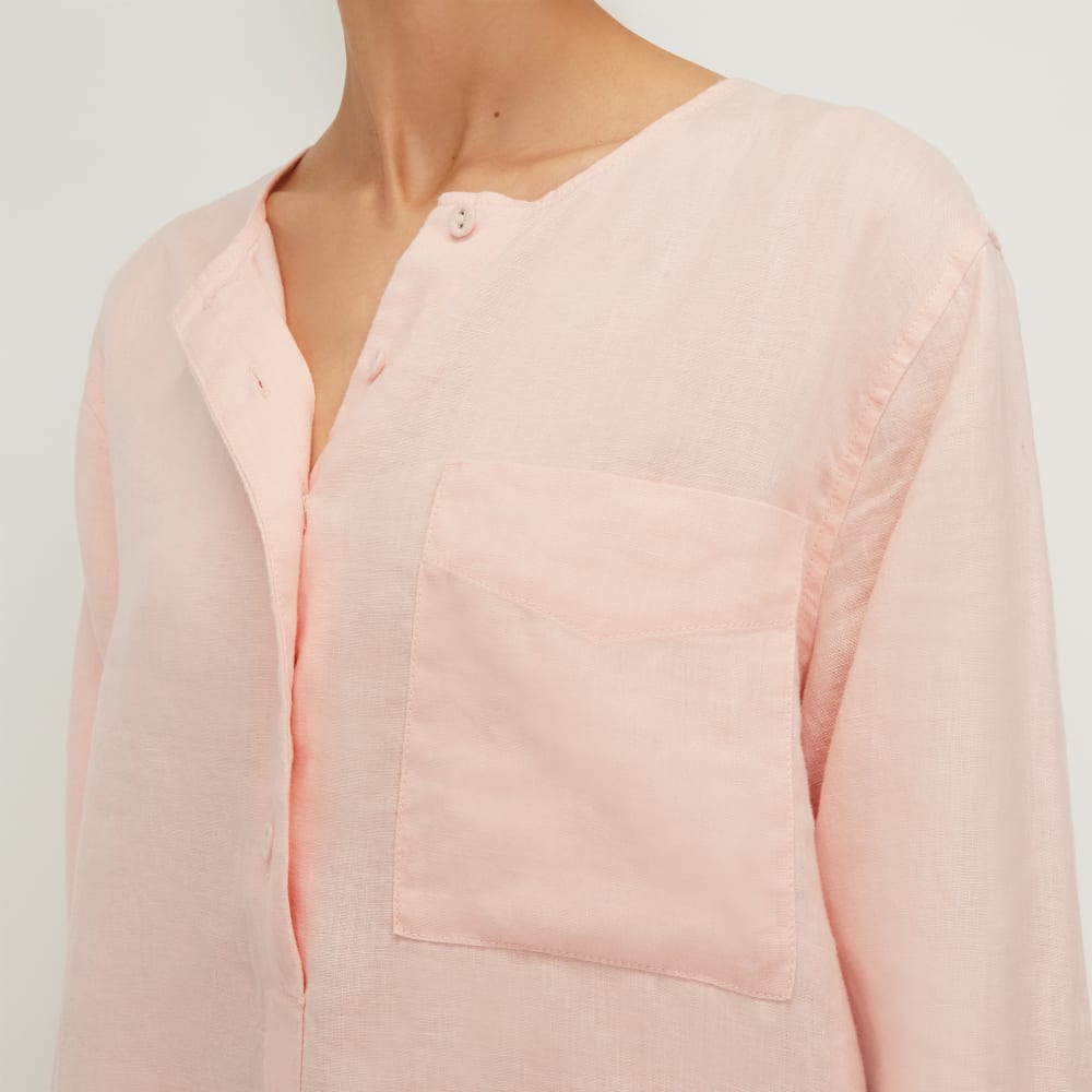 The Linen Popover Shirt in Petal Pink — detail view