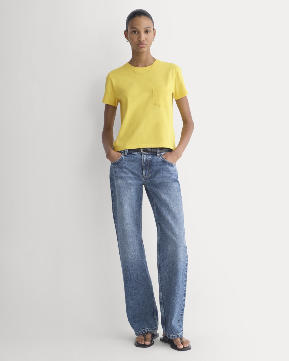 The Box-Cut Tee in Essential Cotton in Passion Fruit — detail view