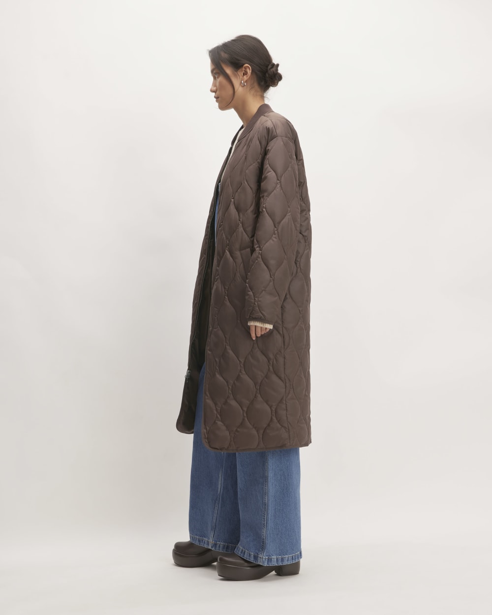 The ReNew Long Liner in Earth Brown — detail view