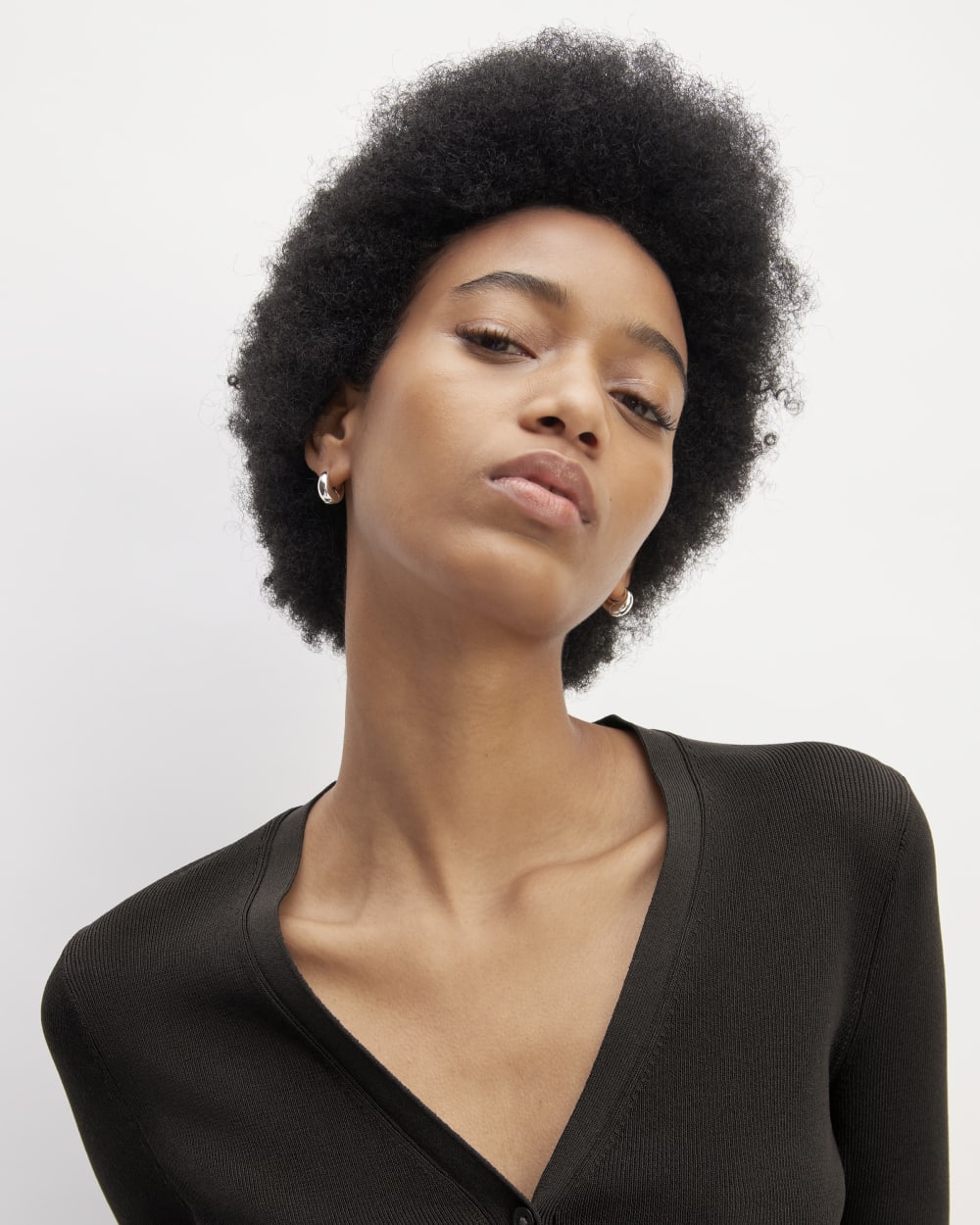 The Viscose Knit Cardigan in Black — detail view