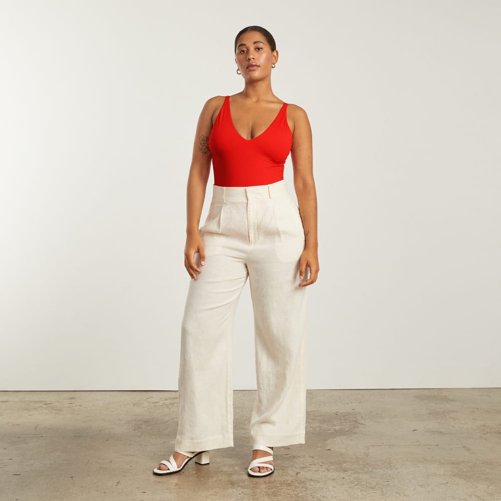 The V-Neck One-Piece in Bright Red — detail view