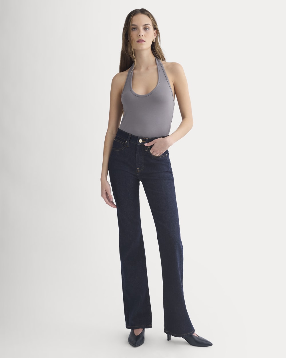 Halter Tank in Charcoal Grey — detail view