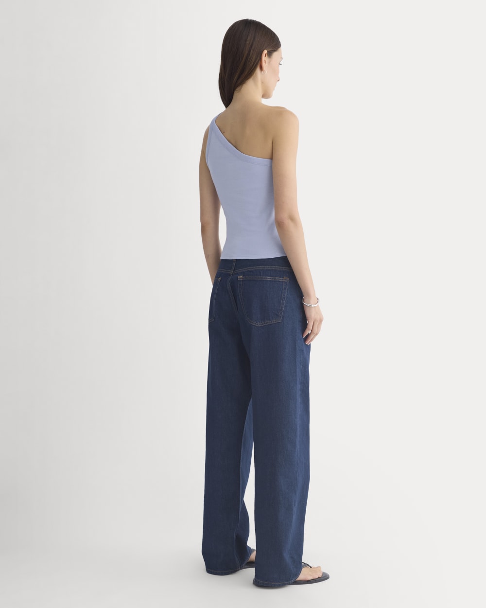 RetroSoft Cotton One-Shoulder Tank in Aleutian — detail view