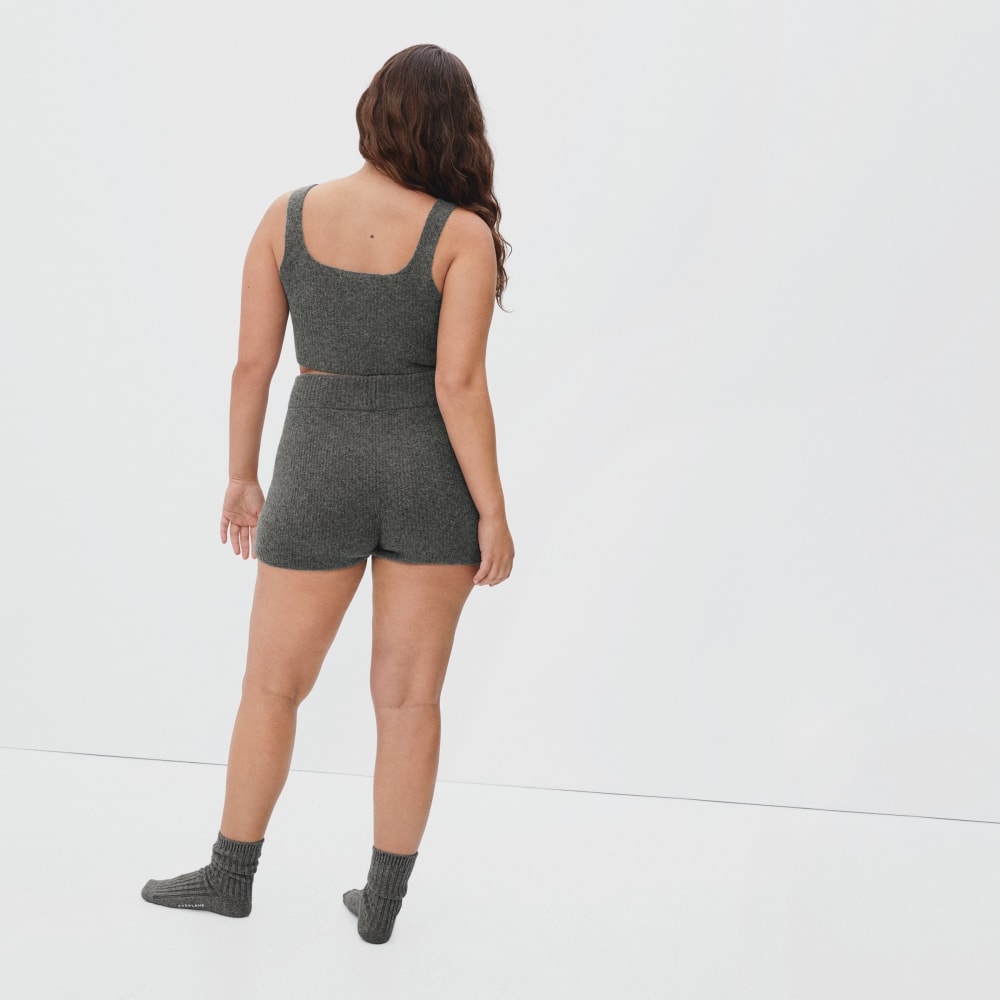 The Cozy-Stretch Short in Heathered Charcoal — detail view