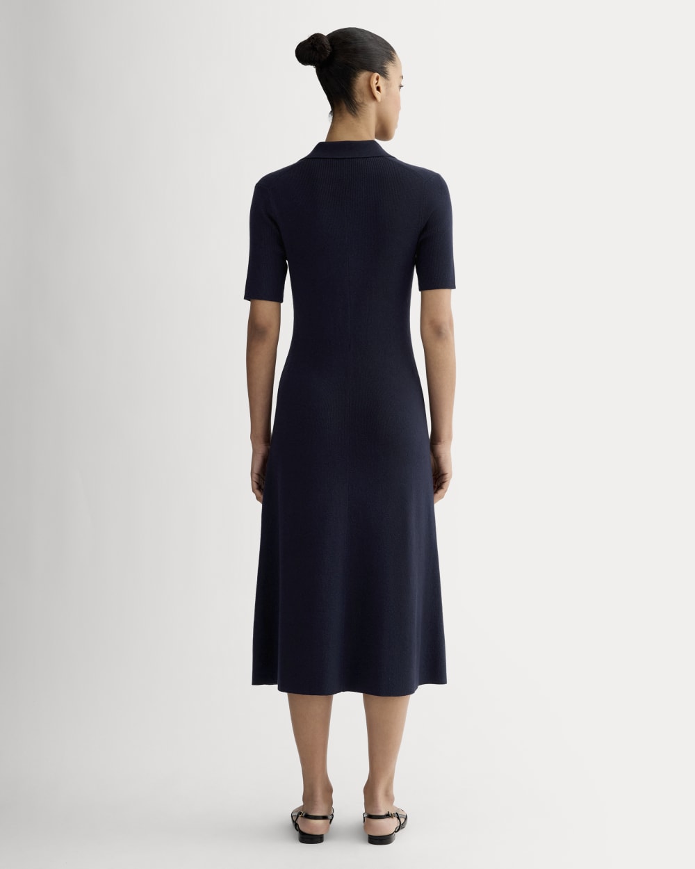 The Knit Polo Dress in Navy — detail view