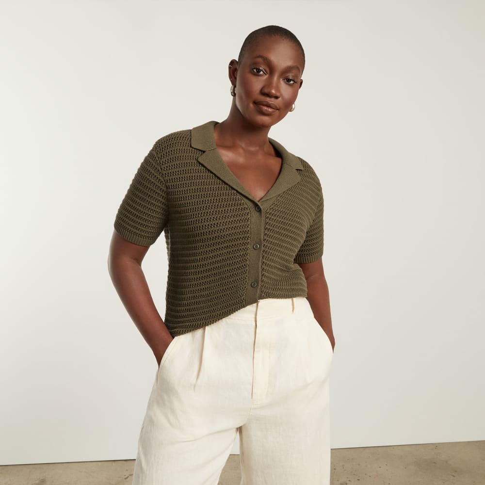 The Crochet Knit Polo in Beech — detail view