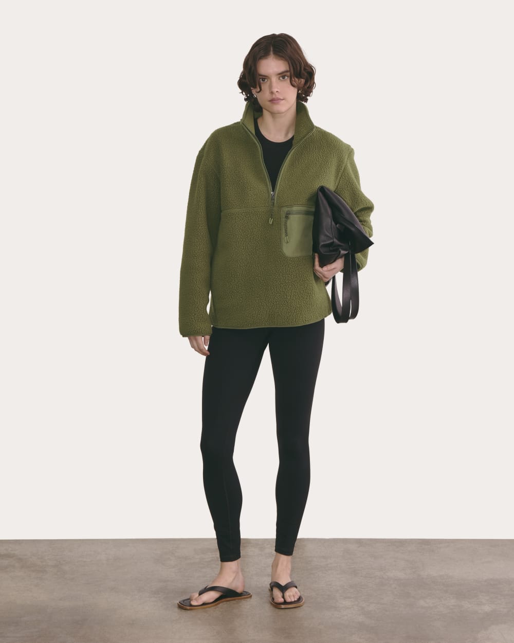 The ReNew Fleece Oversized Half-Zip in Kalamata — detail view
